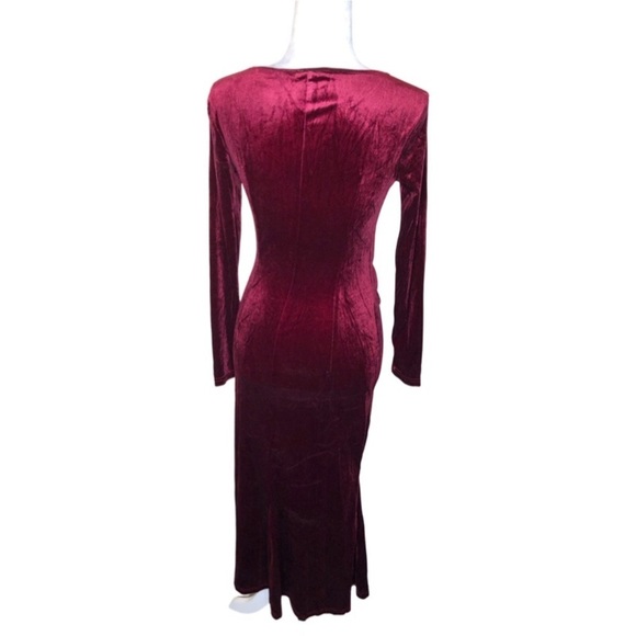 Zaberry Wine Red Velour Velvet Wrap Stretch Mermaid Midi Dress Valentine’s Day - Picture 2 of 14